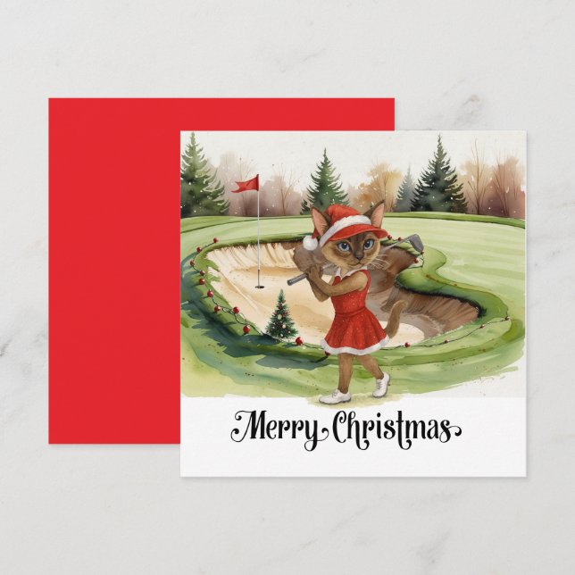 Golf Christmas themed with Siamese Cat Golfer  Holiday Card (Front/Back)