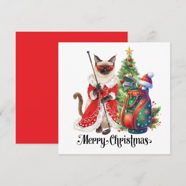 Golf Christmas themed with Siamese Cat Golfer  Holiday Card (Front/Back)