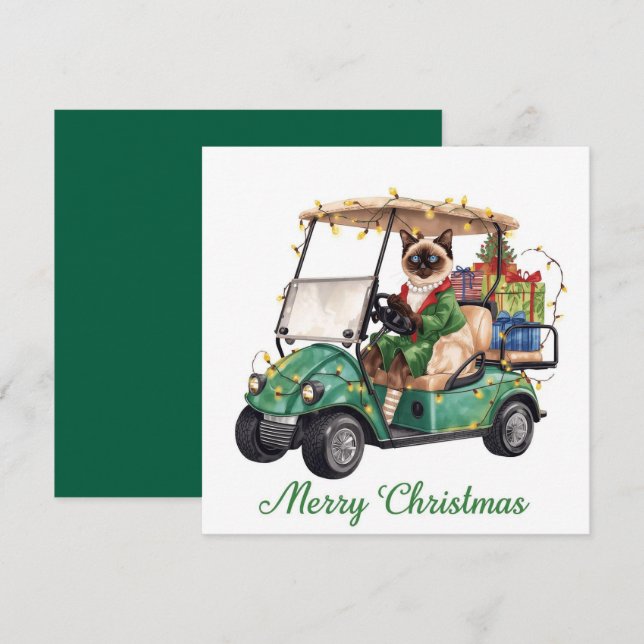 Golf Christmas themed with Siamese Cat Golfer  Holiday Card (Front/Back)