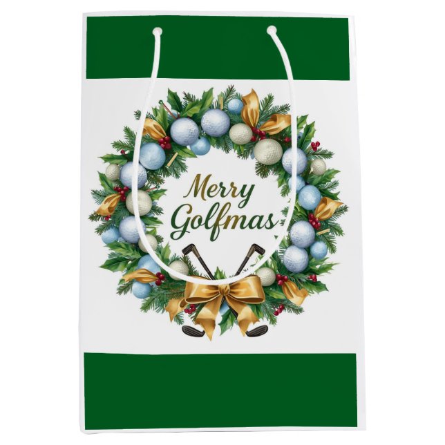 Golf Christmas themed with Wreath  Medium Gift Bag (Front)
