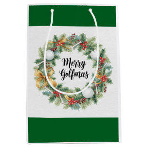 Golf Christmas themed with Wreath Medium Gift Bag