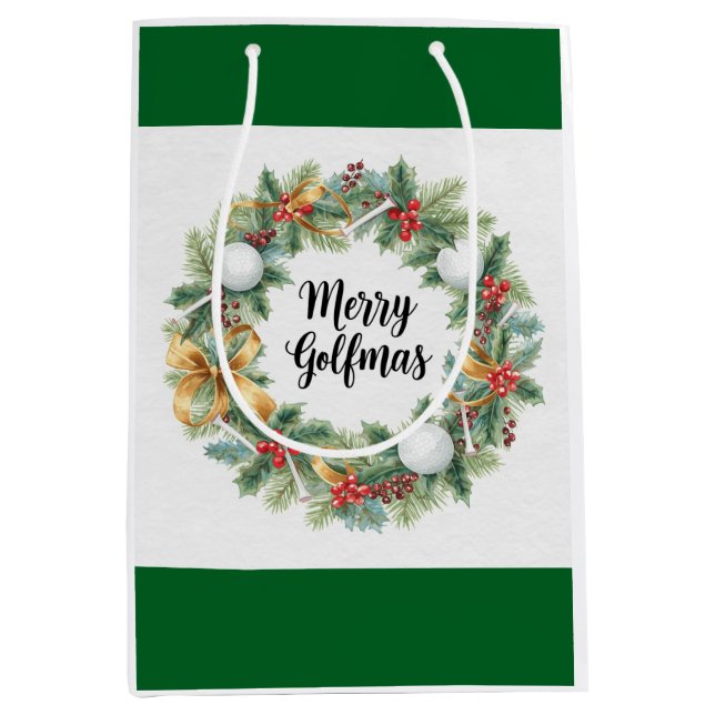Golf Christmas themed with Wreath  Medium Gift Bag (Front)