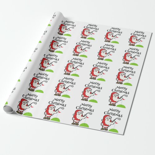 Golf Christmas to  Golfer with Santa Claus at flag Wrapping Paper