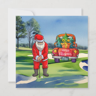 Golf Christmas tree on red car   with Santa Claus  Card