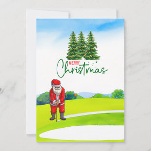 Golf Christmas tree on red car with Santa Claus Holiday Card
