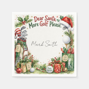 Golf Christmas Wishes Typography Watercolor Design Napkins