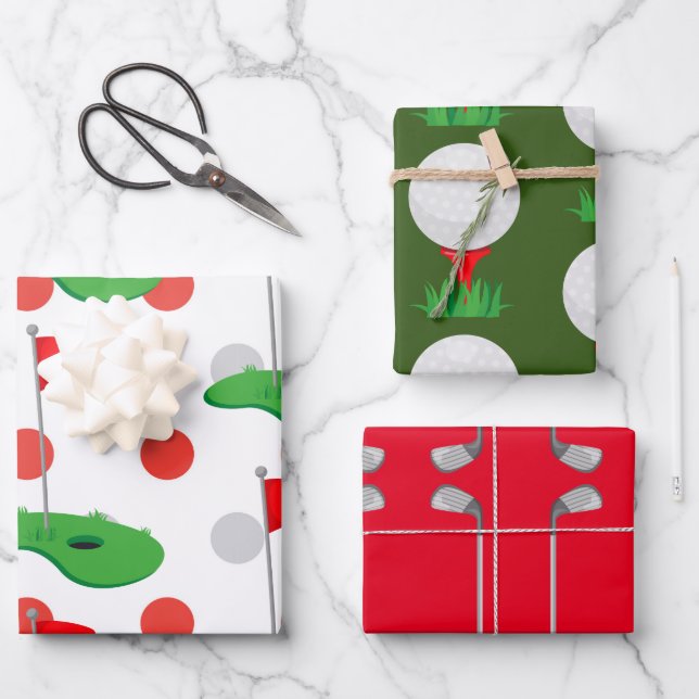 Golf Christmas with ball and iron for golfer  Wrapping Paper Sheets (Front)