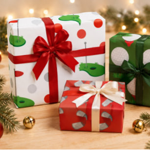 Golf Christmas with ball and iron for golfer Wrapping Paper Sheets