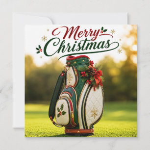 Golf Christmas with Christmas Bag on green grass Card