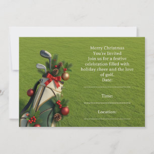 Golf Christmas with golf Bag on green Invitation