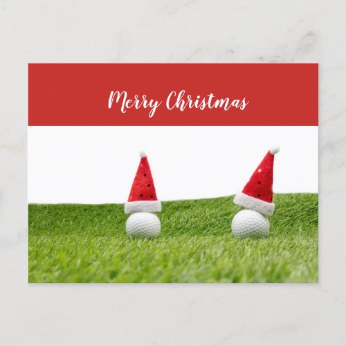 Golf Christmas with golf ball and Santa hat Holiday Postcard