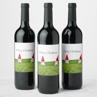 Golf Christmas with golf ball and Santa hat Wine Label