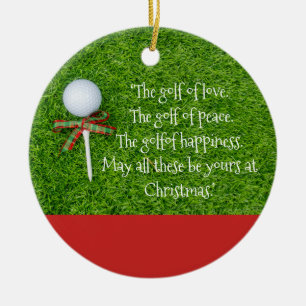 Golf Christmas with golf ball and tee with ribbon Ceramic Ornament