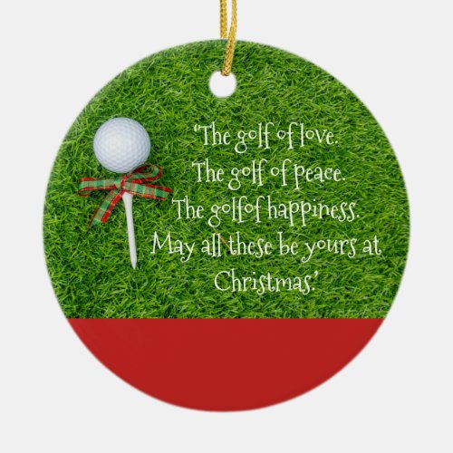 Golf Christmas with golf ball and tee with ribbon Ceramic Ornament