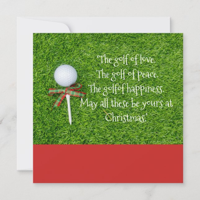 Golf Christmas with golf ball and tee with ribbon Holiday Card (Front)