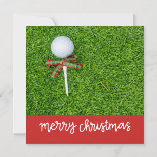 Golf Christmas with golf ball and tee with ribbon  Holiday Card