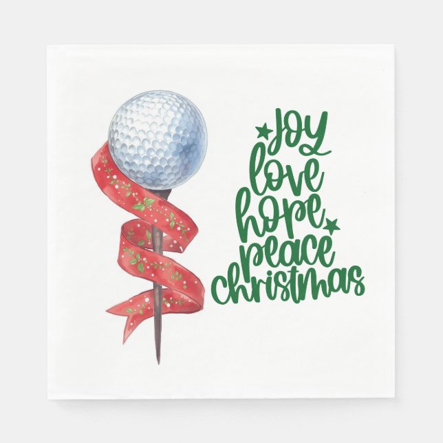 Golf Christmas with golf ball and tee with ribbon  Napkins (Front)