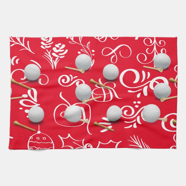 Golf Christmas with golf ball for golfer Kitchen Towel (Horizontal)