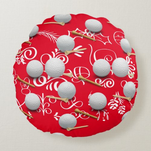 Golf Christmas with golf ball for golfer Round Pillow
