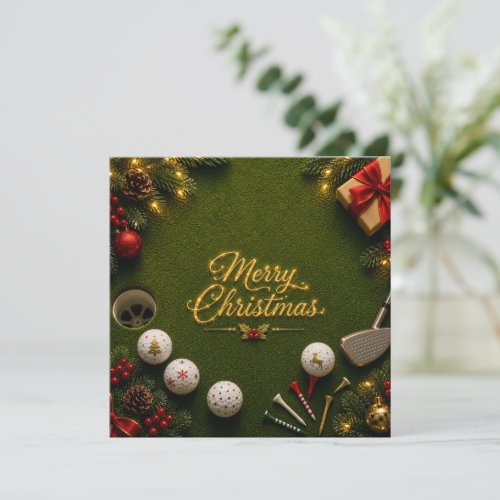 Golf Christmas with golf ball  Holiday Card