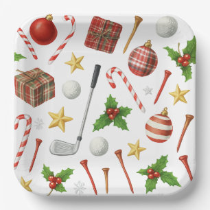 Golf Christmas with golf balls and golf equipment Paper Plates