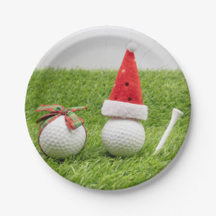 Golf Christmas with golf balls and Santa hats Paper Plates