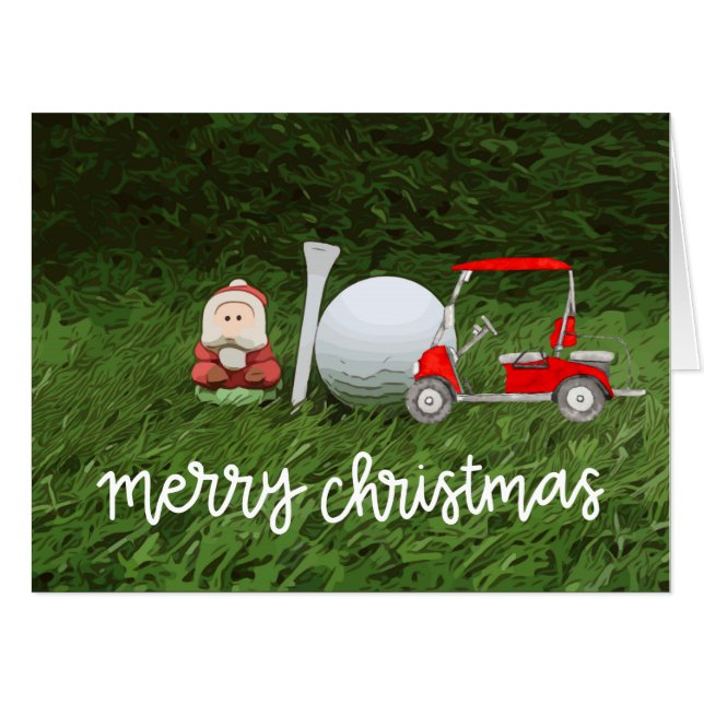 Golf Christmas with Golf Cart and Santa Claus  Card (Front Horizontal)