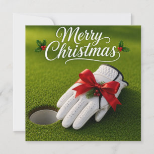 Golf Christmas with golf glove on green  Card