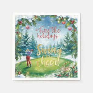 Golf Christmas with Golfer on Green under snow Napkins