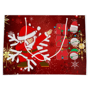Golf Christmas with Red Background Gold Snowflake Large Gift Bag