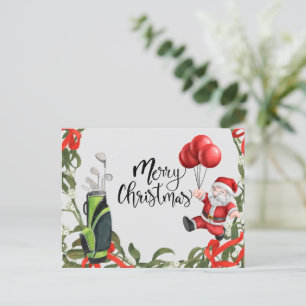 Golf Christmas with running Santa Claus golfing Postcard