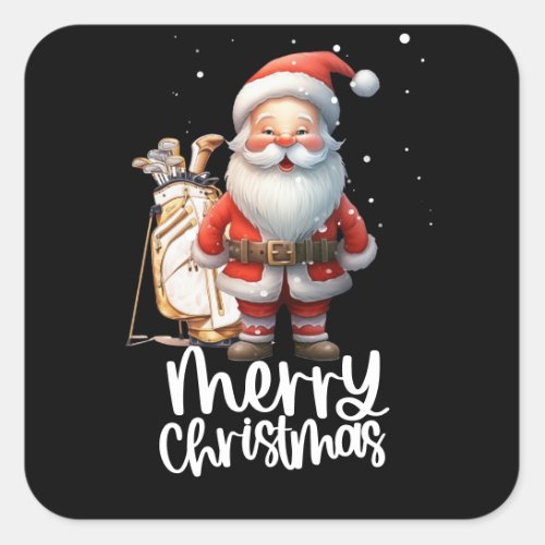 Golf Christmas with Santa Claus and golf bag Square Sticker