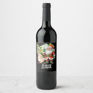 Golf Christmas with Santa Claus and golf bag Wine Label