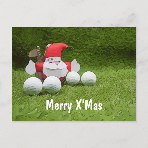 Golf Christmas with Santa Claus and golf ball   Ca Postcard