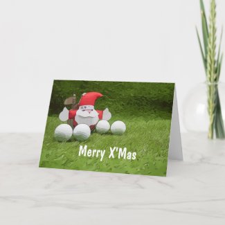 Golf Christmas with Santa Claus and golf ball   Card