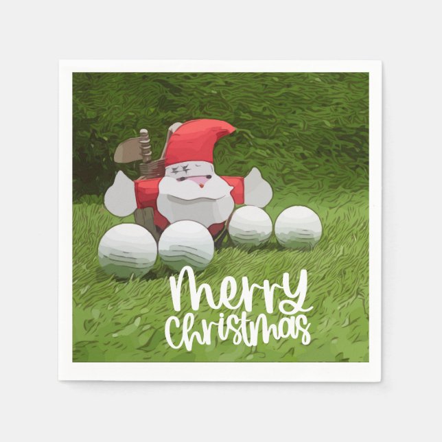 Golf Christmas with Santa Claus and golf ball  Napkins (Front)