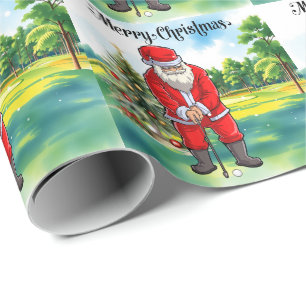 Golf Christmas with Santa Claus at golf course Wrapping Paper