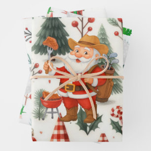 Golf Christmas with Santa Claus barbecue Party Wrapping Paper Sheets