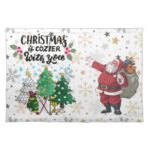Golf Christmas with Santa Claus Cloth Placemat