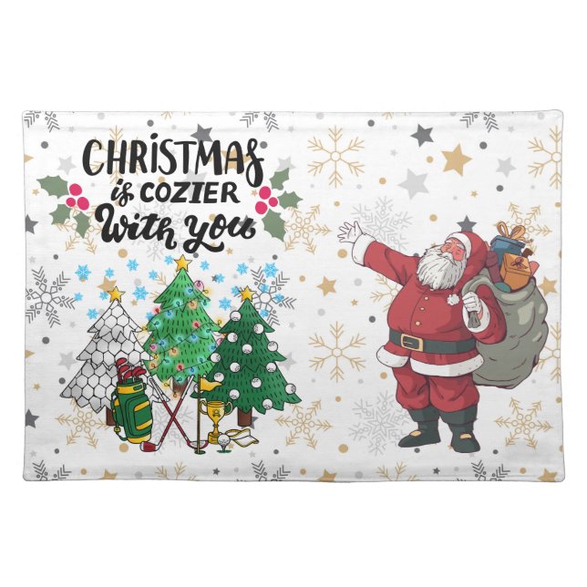 Golf Christmas with Santa Claus  Cloth Placemat (Front)