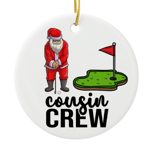 Golf Christmas with Santa Claus for Cousin Crew Ceramic Ornament