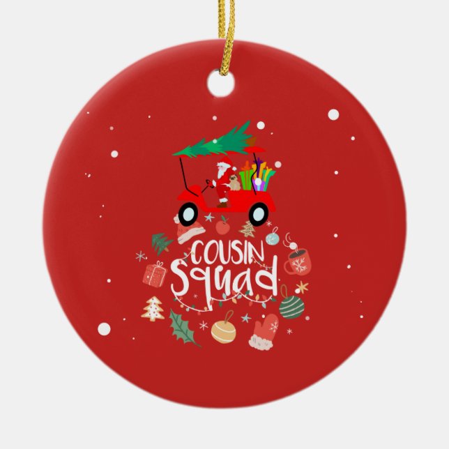 Golf Christmas with Santa Claus for Cousin Squad  Ceramic Ornament (Front)