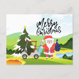 Golf Christmas with Santa Claus for Golfer Holiday Postcard