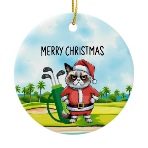 Golf Christmas with Santa Claus Golfer  Ceramic Ornament