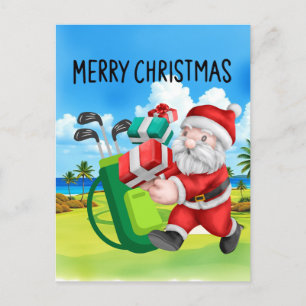 Golf Christmas with Santa Claus Golfer  Holiday Postcard