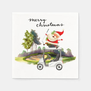 Golf Christmas with Santa Claus Golfer Napkins