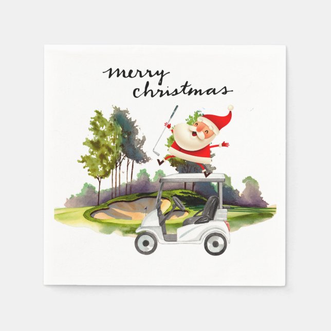 Golf Christmas with Santa Claus Golfer Napkins (Front)
