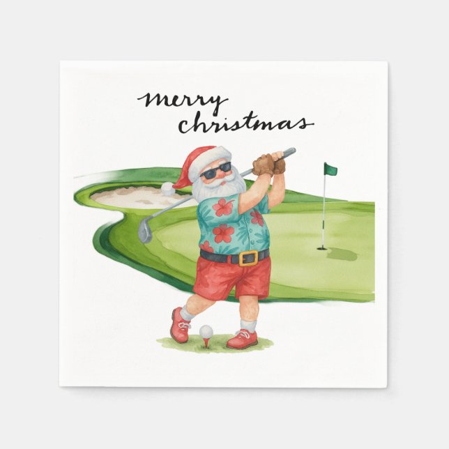Golf Christmas with Santa Claus Golfer Napkins (Front)