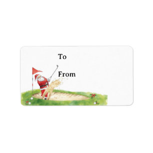 Golf Christmas with Santa Claus golfing Label