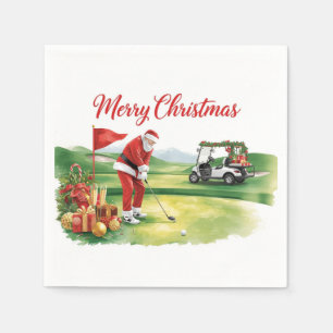 Golf Christmas with Santa Claus golfing Napkins